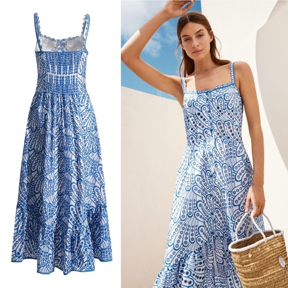 Charo Ruiz Irene Embroidered Corset Maxi Dress Indigo Blue Large EUC - Picture 6 of 6